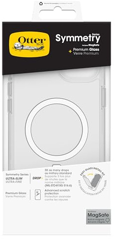 OtterBox Symmetry MagSafe Drop Protection Bundle for iPhone 15 Plus | Symmetry MagSafe Clear Case 3x Tested to Military Standard, Premium Glass Screen Protector with Anti-Scratch Technology