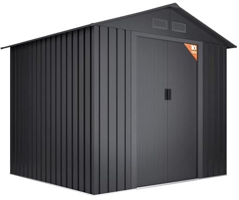 Abri de Jardin en métal 5,27m2 Light Anthracite - 261x202x202cm - 4 grilles - Double Porte coulissante - Rangement extérieur -