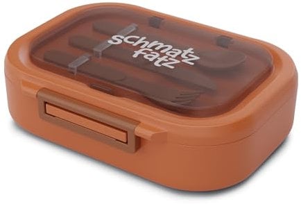 schmatzfatz Brotdose – Auslaufsicher, BPA-Frei, 3 Fächer, Inkl. Besteck, Spülmaschinenfest, Tritan, Kinderfreundlich, Lunchbox Mit Fächern, Bento-Box Für Kinder, Orange