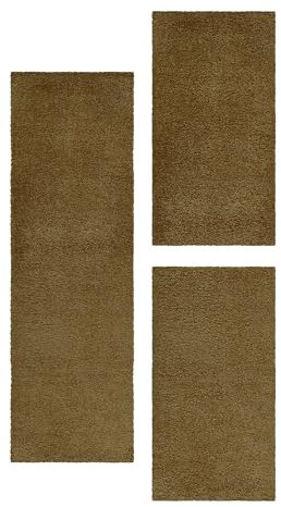 Carpetsale24 Bettumrandung Schlafzimmer 3 teilig Shaggy Hochflor Teppich Gold Bettvorleger Schlafzimmer Bettset: 2 St. 80x250 cm | 1 St. 100x200 cm - Teppich Läufer Set Einfarbig Design