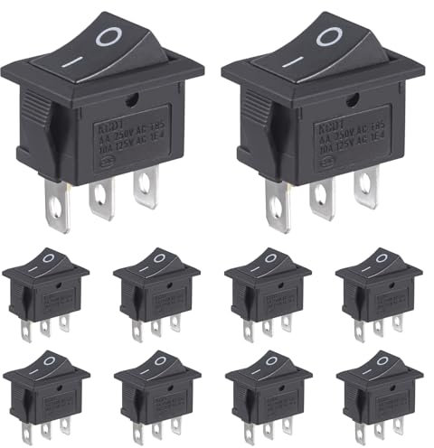 VEXUNGA Interruptor Basculante ON/OFF Interruptores 3Pines 2Posiciones Interuptor Coche Pequeño Electronica 6A 250V 10A 125V Negro sin Luz para Auto Barcos (Paquete de 10)