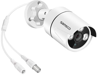 SANSCO HD 1080p Outdoor Security CCTV Bullet Camera for Surveillance System, 1920x 1080 Pixels, Night Vision, 3.6mm Lens, Weather and Vandal Proof Casing, White