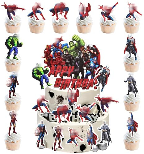 49 Pcs Hero Cake Toppers - Cake Decorations for Kids' Parties, Includes Birthday Toppers for Girls & Boys