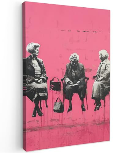 MuchoWow© Impression sur Toile Decoration Murale Peinture 60x90 cm Tableaux Decoratifs Muraux Décoration Chambre Graffiti - Vintage - Noir - Street art - Rose - Banksy