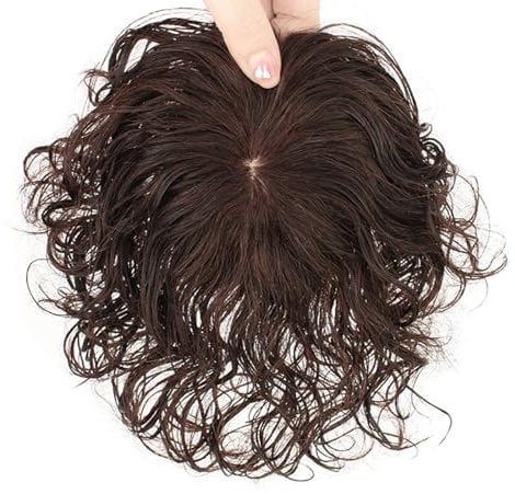 100% Echthaar-Topper For Dünner Werdendes Haar Natürliche Braune Locken-Haarteile For Frauen Clip-In-Top-Haar-Toupet 9 * 9 Cm Mesh-Basis-Haarverlängerungen For Graues Haar