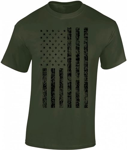 Baddery USA Flagge Shirt Herren - Black Stars and Stripes - US Army T-Shirt Männer - Amerika Tshirt (Army XL)