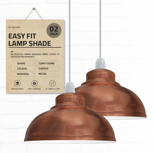 DCVoltage Industrielle Deckenpendelleuchte im Retro-Stil mit kurvigen, kuppelförmigen Metall-Lampenschirmen. Einfach zu montieren (Kupfer – 2er-Pack)
