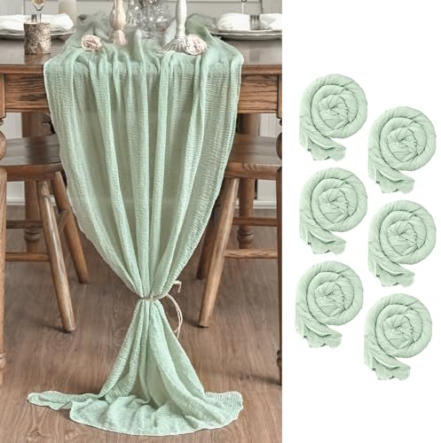 Artoid Mode Boho Gaze Käsetuch Salbei Grün 6 Stück Tischläufer 80x300 cm, Küche Tisch Dekoration Drinnen Urlaub Hochzeit Party Geburtstag Dekor