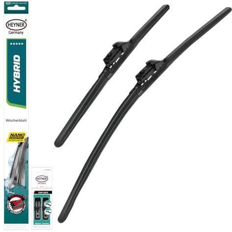 HEYNER® Scheibenwischer-Set 650 mm / 400 mm Hybrid mit TLC-Adapter vorne | Für Fahrer- und Beifahrerseite, Graphitbeschichtete Gummilippen, Hakenaufnahme Hook One, Paarweise geliefert, Flaches Profil