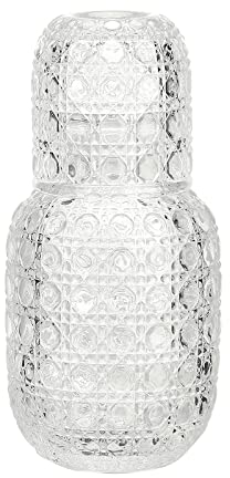 POTRUWE Juego de jarra y vaso de cristal de 440 ml, jarra de agua nocturna con vidrio, botella de enjuague bucal, jarra de vidrio con taza