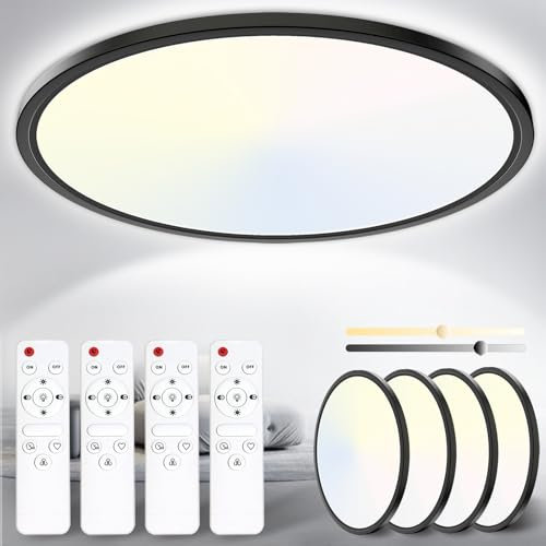 Yexati Plafonnier LED Dimmable, 24W 3000K-6500K 3200LM Plafonnier Télécommande, IP54 Luminaire Plafonnier Lampe Plafond Moderne Rond pour Salle de Bain, Chambre, Cuisine, Salon, Balcon 29.5CM