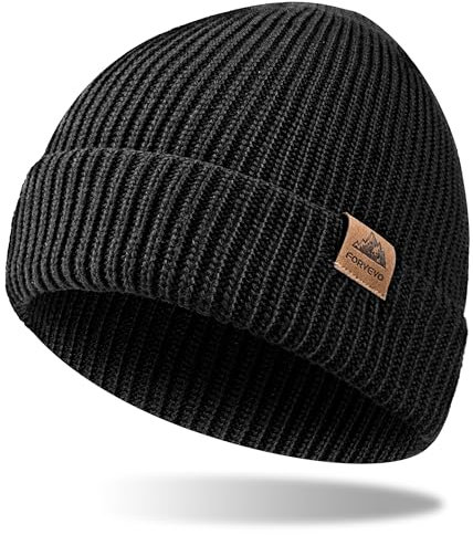 FORVEVO Mütze Herren Winter, Warme Wintermütze Damen,Weiche Unisex Beanie, Thermo Dehnbare Strickmütze für Outdoor Laufen Skifahren(Schwarz)