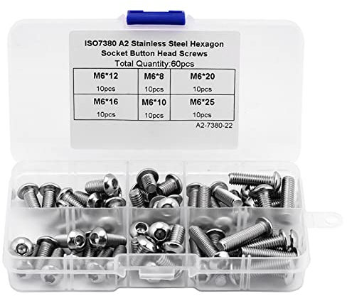 60pcs M6 Acier Inoxydable Vis à Tête Demi Ronde Vis à Tête Demi-Ronde Vis à Tête Demi-Ronde Accessoires de Fixation avec Boîte en Plastique