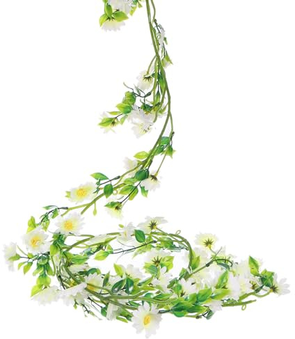 sourcing map Artificial Daisies Flowers Garland Vine Silk Wildflower Garland Fake Hanging Flowers Green Leaves for Wall Party Wedding Arch Floral Decor Home, White