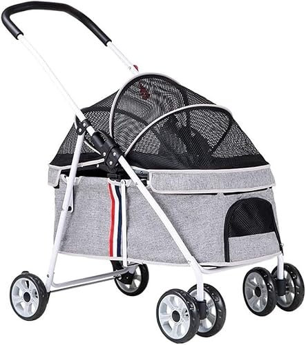 Hundebuggys mit Verstellbarer Markise, Haustier-Buggy, Einstieg ohne Reißverschluss, Hunde-/Katzenbuggy (Grau A)