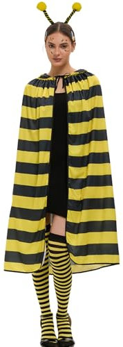 JadeLink Damen Bienen Kostüm - Karneval Kostüm mit Bienen Haarreif, Stulpen, Tattoo, Haarspange & Umhang - Universalgröße - Faschingskostüm für Erwachsene