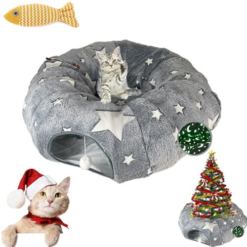 Tunel Gato Navidad, Cama Tunel para Gatos, Falda Circular Arbol De Navidad para Gatos, Tela De Franela Autoluminosa, Juguetes Plegables Y FáCiles De Instalar para Gatos (02)