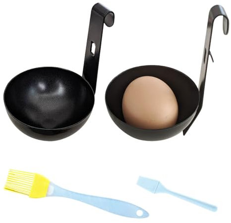 FDRJKN 4PCS Egg Poacher Cups, Stainless Steel, Black, Round, Non-Stick, Suitable for Filtering Fried Food, Eggs, Duck Eggs