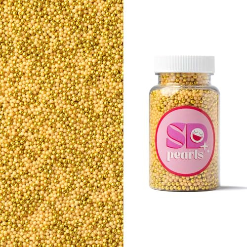 SD Pearls Zuckerperlen Gold – feine Zuckerstreusel als essbare Streusel Tortendeko für Torten 100g, Kekse & Muffins, Weihnachten & festliche Anlässe