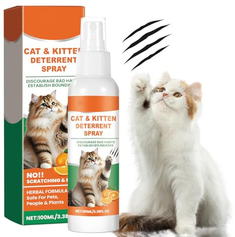 Bahan alamy Spray repellente per gatti, spray deterrente per gatti da 100 ml, spray naturale antigraffio per gatti, spray agli agrumi per gatti e gattini, per proteggere mobili da giardino