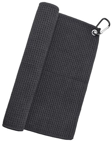 Deshionew Premium Microfiber Waffle Pattern Golf Towel with Carabiner Clip for Golf Bag Trolly Belt Loop, Super Absorbent, Quick-Dry, Golf Cleaning Towel for Golf Ball Club Putter Iron