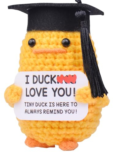 Mwmoeen Glücksbringer Prüfung，Akademiker Ente Doktorhut Studentenhut | Pocket Hug Positive Ente Duck Strickwolle Bachelor Hut, Emotionale Unterstützung Enten Geschenke Absolvent Party-Dekoration