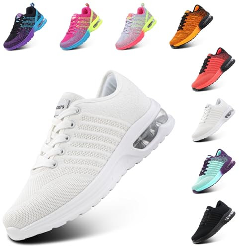 Hitmars Chaussure de Course Femme Légères Respirante Chaussures de Sport Gym Fitness Athlétiques Chaussures de Running Confortables Jogging Sneakers Blanc 38 EU