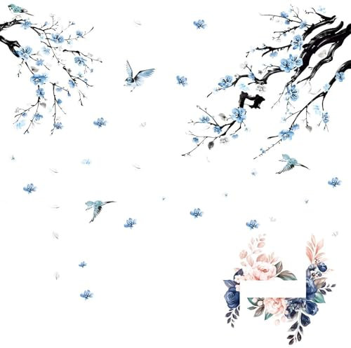 1 Set of Floral Wallpaper, Self-Adhesive Blue Flower Stickers, DIY Art Murals, Home Bedroom Living Room Background Wall Decoration.