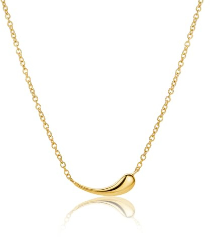 MIORE Schmuck Damen, Kette Damen Silber 18 Karat Vergoldet, Silberkette mit Tropfen Anhänger, Tropfen Kette Silber 925, Vergoldete Halskette 45 cm, Allergenfrei & Handgemacht