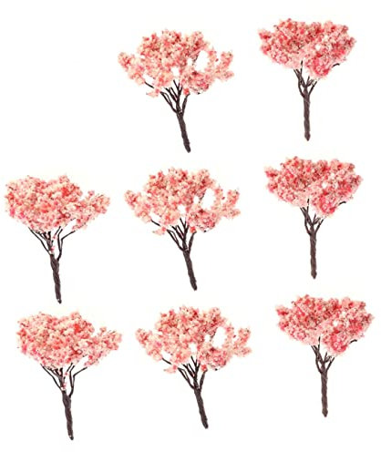 OUNONA 10 Stück Miniatur Modellbäume Plastik Mit Blüten 6,5cm Für Diorama Landschaftsdekoration Realistische Park Straßen Landschaft
