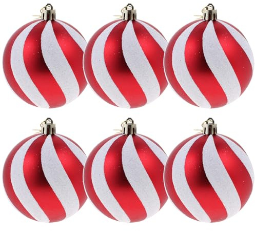 Cabilock 6stücke Weihnachtsbaumkugeln Rot-weiß Gestreift Christbaumschmuck Zum Aufhängen Dekorative Xmas Ornamente Für Tannenbaum Fenster Kamin Wandgestaltung
