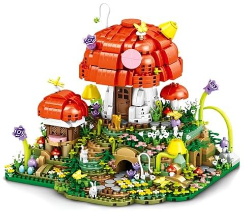 PlaySynthe Pilzhaus Bausteine, 2798 Teile Mini Ganoderma Hotel Baumhaus Klemmbausteine, Kreativ Mikro Architektur Modell Bausatz Spielzeug, Geschenk für Erwachsene und Kinder