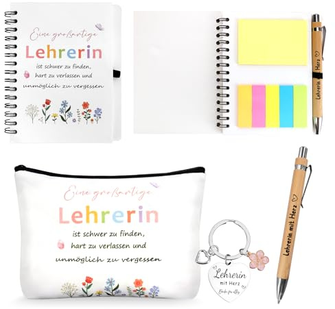 Abschiedsgeschenk Lehrerin,Lehrer Geschenk, Notizbuch Mit Kugelschreiber Kosmetiktasche Schlüsselanhänger, Erzieherin Geschenke, Danke Abschied Beste Erzieher Kindergarten Kita, Lehrerin Grundschule