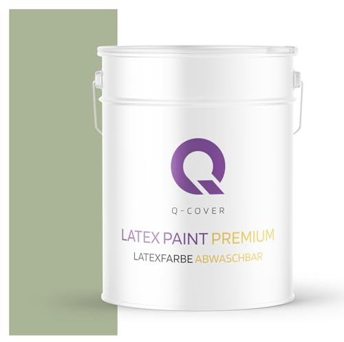 Q-COVER Latexfarbe Abwaschbar 10L (ca.70m2) Grün Farbton Innenfarbe Wandfarbe Deckenfarbe Klasse 2 Mattfarbe Für Allergiker Scheuerfest Geruchlos Frei Von Voc