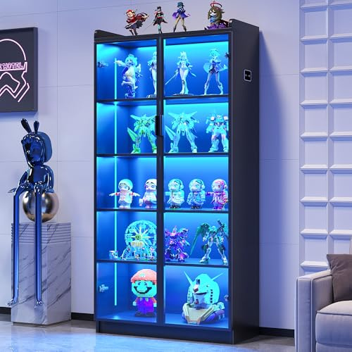 Lvifur 5-Tier Display Cabinets with LED Lights and Human Body Sensor,Black