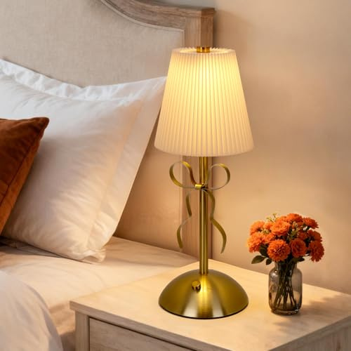 Nachttischlampe Dimmbar, 3 Farben Touch Tischlampe vintage, Tragbar Tischlampe Kabellos Akku, LED Nachttischlampe für Schlafzimmer, Esszimmer, Wohnzimmer, Hotel