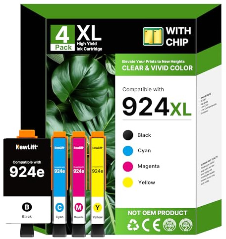 924XL Patronen 924 XL Multipack mit Chip Kompatibel für HP 924 Patronen Multipack,Druckerpatronen 924e für HP OfficeJet Pro 8120 8123 8130 8133 Drucker (4-Pack,Schwarz/Cyan/Magenta/Gelb)
