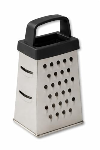 ELEGANCIO Edelstahl Mini Vierkantreibe Höhe 6,6 cm ideal als kleine Käsereibe Knoblauchreibe Ingwerhobel Parmesanreibe bei Tisch Ingwerreibe 4-seitige Turm Küchenreibe (schwarz)