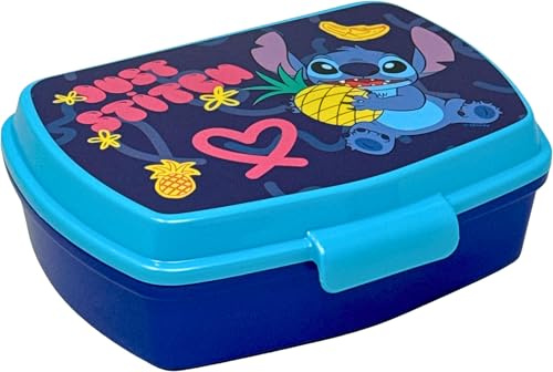 Clondo Portamerenda per Bambini Per Stitch Fan 3-8 Anni (17x14 cm) | Scatola Porta Pranzo in Plastica Senza BPA | Lunchbox Porta Snack per Asilo e Scuola | Chiusura a Scatto