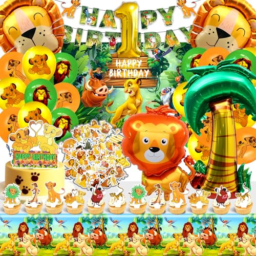 Rey Leon Cumpleaños 1 Año, Decoracion Rey Leon Cumpleaños, Decoracion Tarta, Globos, Tela de Fondo, Adecuado para Decoraciones de Fiestas Temáticas Infantiles