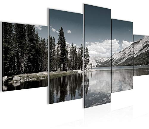 Runa Art - Bilder Landschaft Berge 200 x 100 cm 5 Teilig XXL Wanddekoration Design Grau 606851c