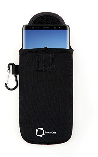InventCase Neoprene Impact Resistant Protective Pouch Case Cover Bag with Fastening Closure Tab and Aluminium Carabiner for Samsung Galaxy Note 8 / Note8 2017 - Black