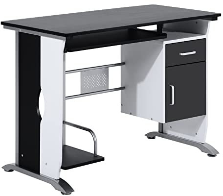HOMCOM Mesa de Ordenador 100x52x75cm Escritorio de Oficina Mesa de PC Mesa con Armario y Teclado para Hogar Escuela y Oficina Mobiliario Negro y Plata