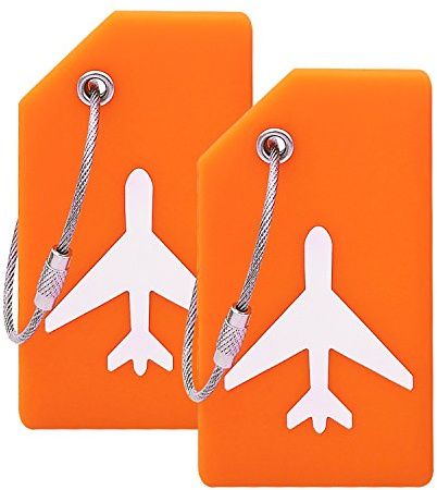Silicone Luggage Tag with Name ID Card Perfect to Quickly Spot Luggage Suitcase (Plane 2Pcs Orange)