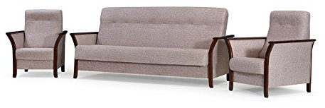 mb-moebel Polstergarnitur 3er Sofa und Zwei Sessel Couch mit Bettkasten und Schlaffunktion Wohnzimmer Set 311 Barbados Beige