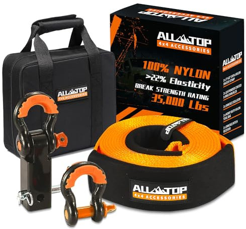 ALL-TOP Nylon Abschleppgurt-Regenerationsset, extrem belastbares Nylon-Gurt + 3/4 D-Ring-Schäkel (2 Stück) + Werkzeugtasche