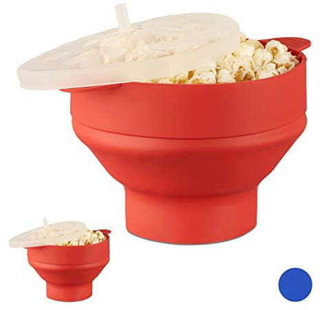 2 x Popcorn Maker Silikon für Mikrowelle, zusammenfaltbarer Popcorn Popper, Zubereitung ohne Öl, BPA-frei, rot