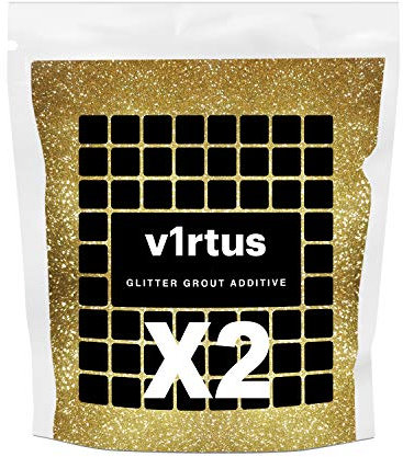 v1rtus 2X Glitter Grout Additive - Gold | Fine Metallic Flakes for Adding Sparkle to Kitchen & Bathroom Tiles | Enhance Your Indoor Grouting Projects with a Durable Sparkly Effect | 100 g (x2)