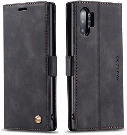 QLTYPRI Case for Samsung Galaxy Note 10 Plus, Vintage PU Leather Wallet Case [Card Slot] [Kickstand] [Magnetic Closure] Shockproof Flip Cover Compatible with Samsung Galaxy Note 10 Plus - Black