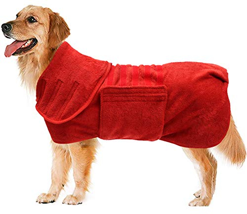 Morezi Hundebademantel-Jackenweste,schnelltrocknendes Baumwoll-Stretchhandtuch,geeignet für Haustiere nach dem Baden und Spazierengehen-Rot-XL